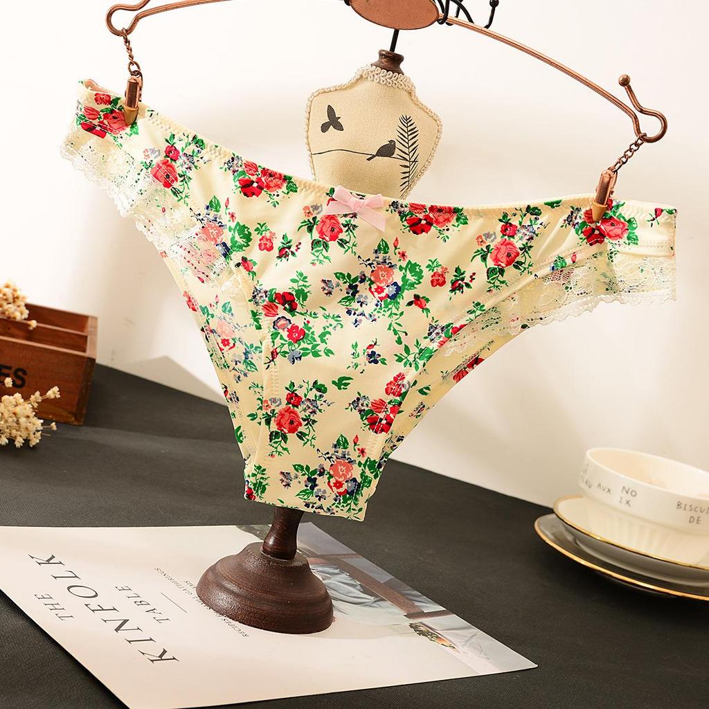 Diaochan Women's Silky Triangle Panties - Floral Lace, No Panty Lines