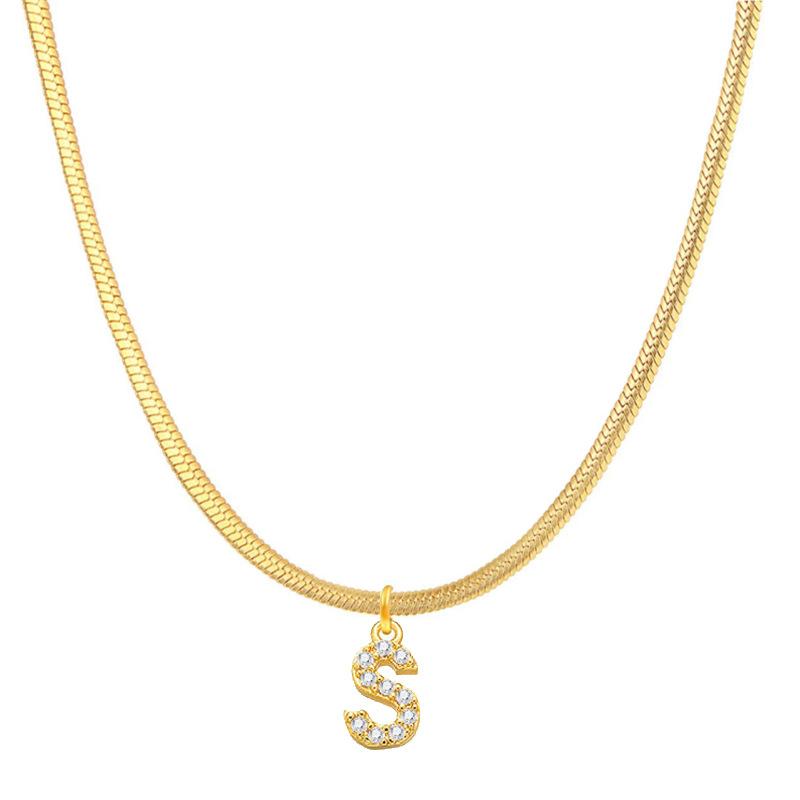 Letter Pendant Necklace in Wind Snake Bone Clavicle Chain Titanium Steel Necklace Zircon Pendant Necklace