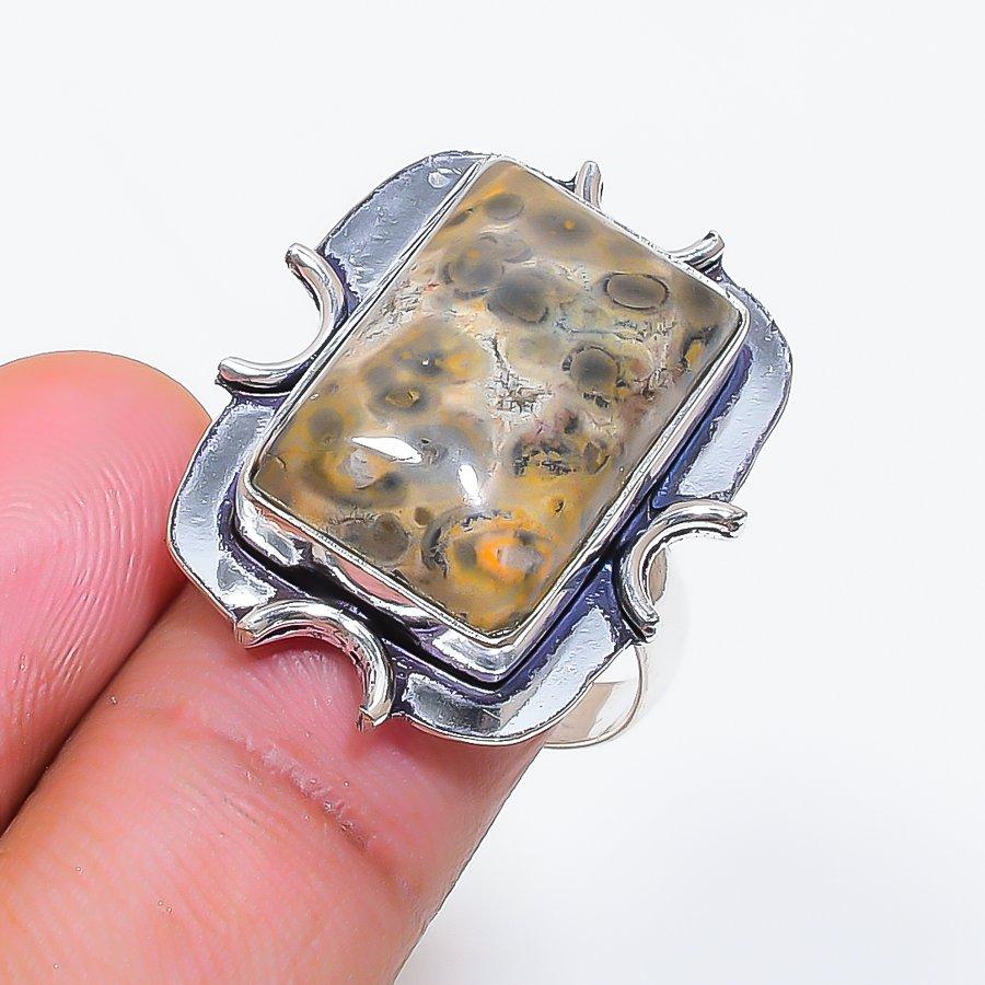 Natural Leopard Skin Gemstone 925 Sterling Silver Jewelry Ring Size 9 ZS-1232
