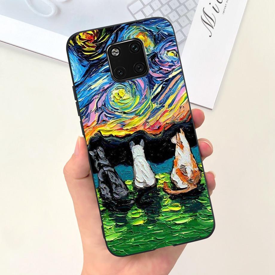 For Huawei Mate 20 Pro Case Soft Silicone Back Cover Black Cat Moon Night Funda For Huawei Mate 20 Mate20 Pro 20pro Coque Capas