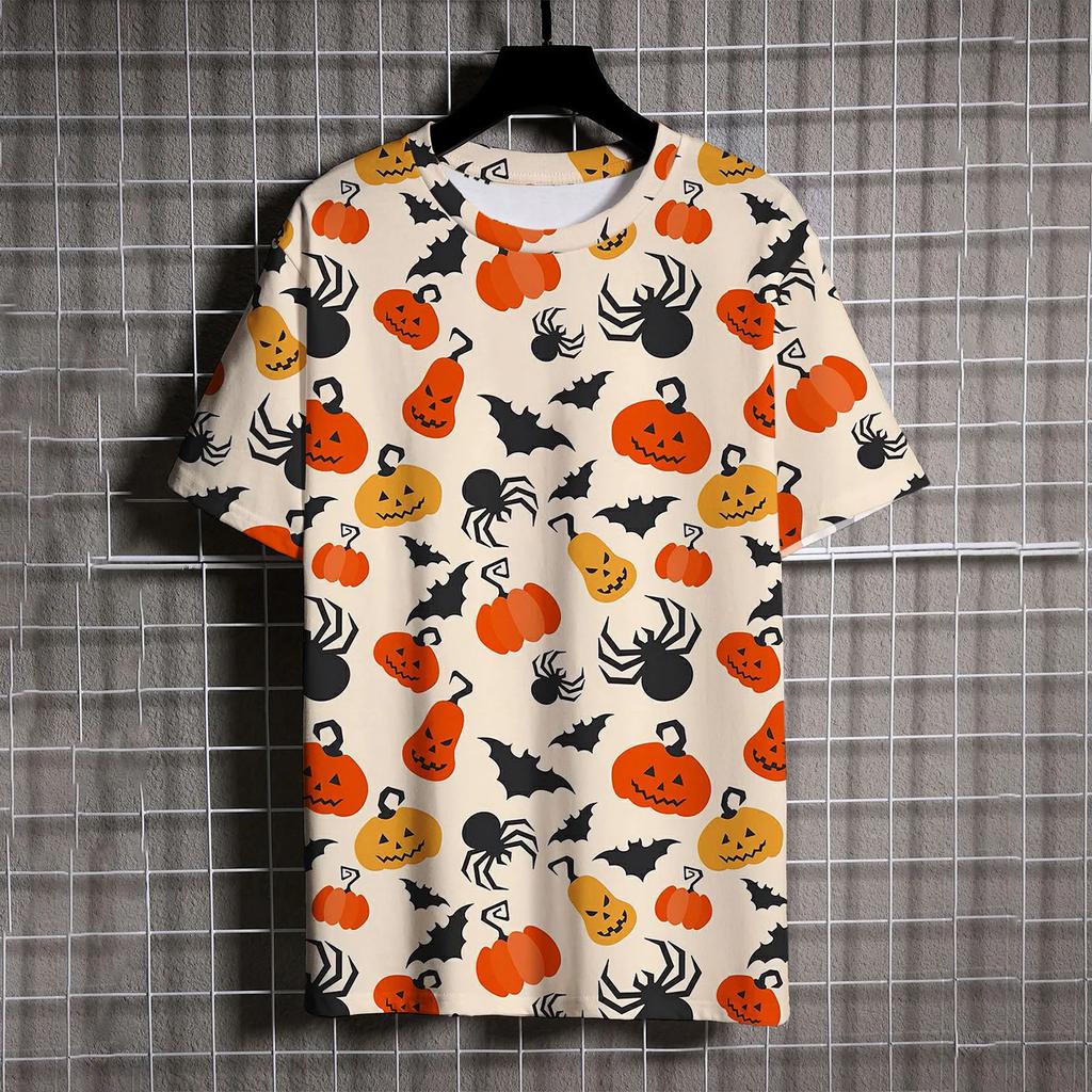 Halloween Kürbiskopf Druck Herrenbekleidung Freizeit Übergroßes T-Shirt Herren Vielseitig Trendig und Bequem y2k Oberteile T-Shirt