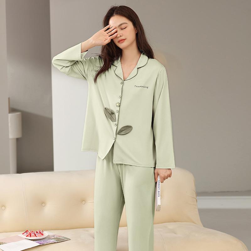 [Hyaluronic Acid] High-end Autumn Pajamas Women's Long-sleeved Modal Cotton Cardigan Silky Women's Loungewear Set