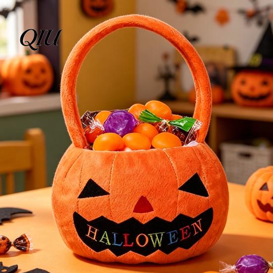 Large Capacity Treat Bag Halloween Pumpkin Bag, Portable Candy Tote for Kids, Trick or Handbag with Soft Handle, Party Favor Gift Bucket