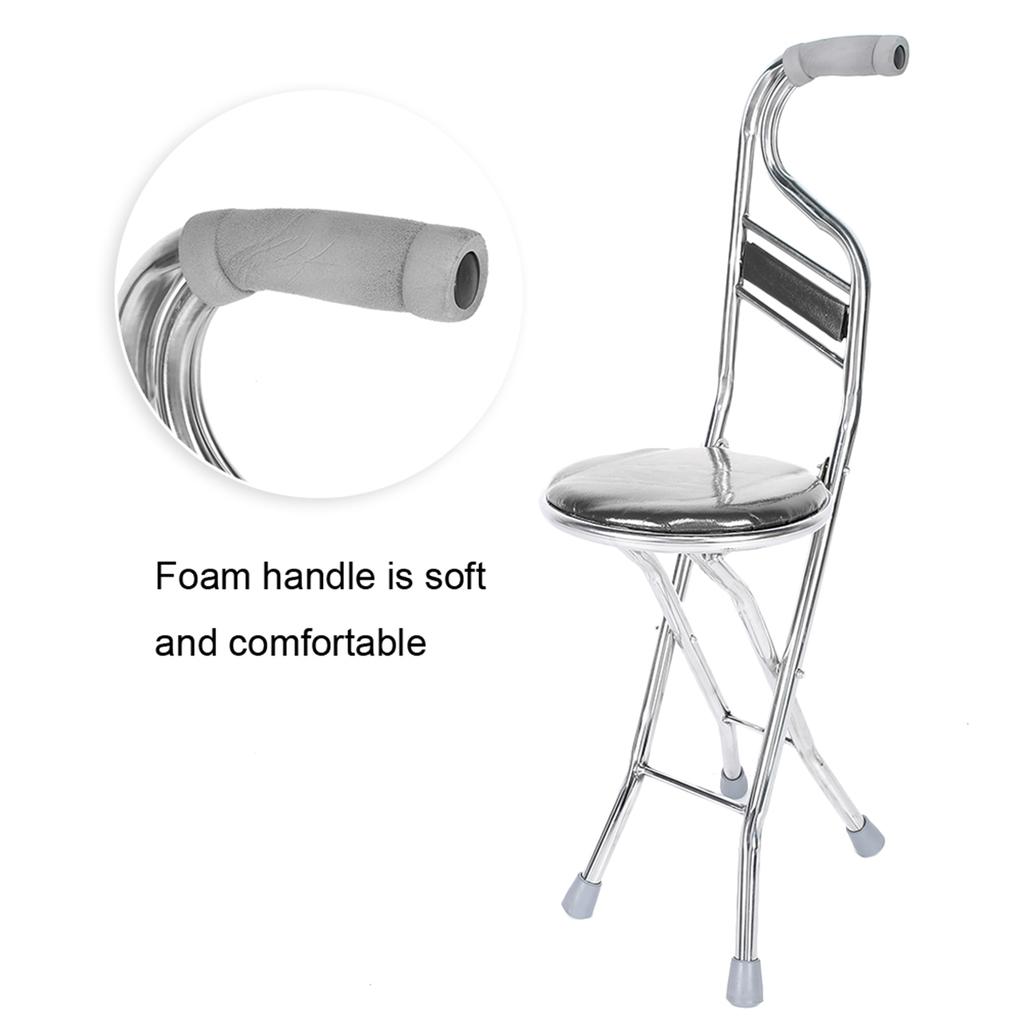 Folding Walking Hand Stick Stool Elderly Stainless Steel Four Leg Thickening Walking Cane