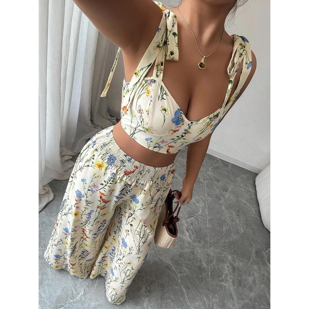 Neues bedrucktes Cami-Top-Set für Damen, Elegante Freizeit-Outfits für Europa & Amerika