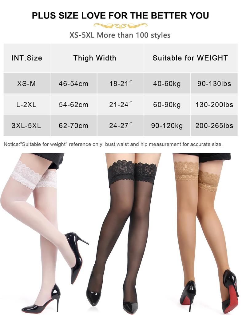 Garter Plus Gorgeous Lace Floral Stockings with Silicone Durable and Thin [ohyeah] Stockings, Tights, Size, Non-Slip, Over-the-Knee Stockings, Cute,