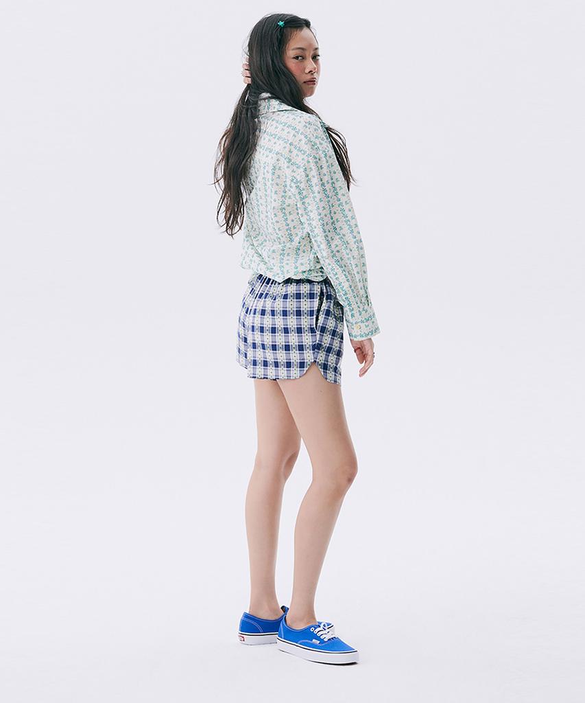 JUNEJUNE SPACE Floral Check Banding Shorts_Navy