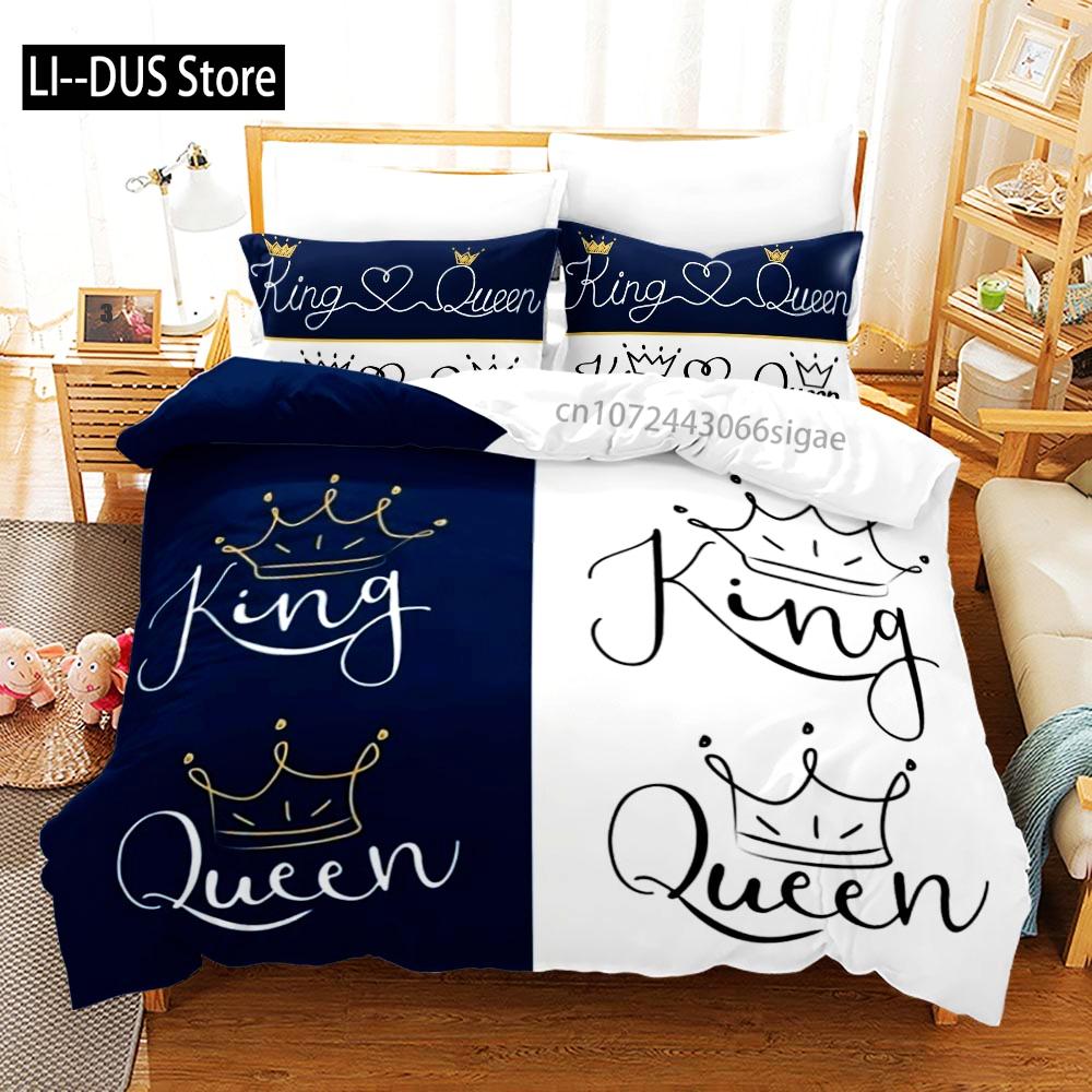 King Queen Lovers Bedding Set Single Twin Full Queen King Size Lover Oil Painting Bed Set Aldult Kid Kawaii Duvetcover 001