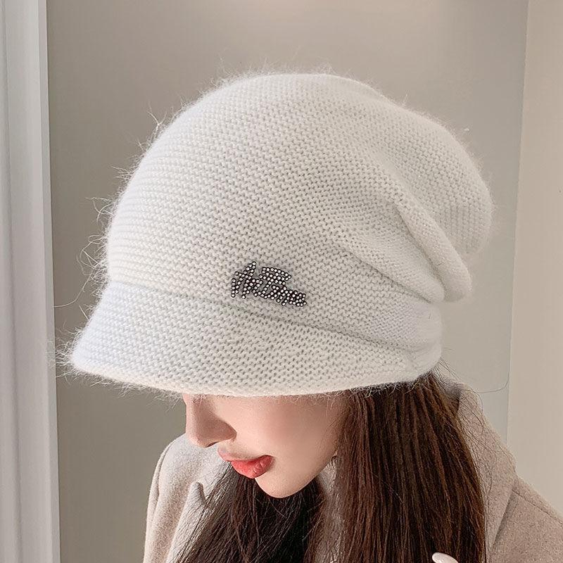 Winter new hat women's autumn and winter rabbit wool knitted hat high-grade double-layer thickened cold-proof headgear