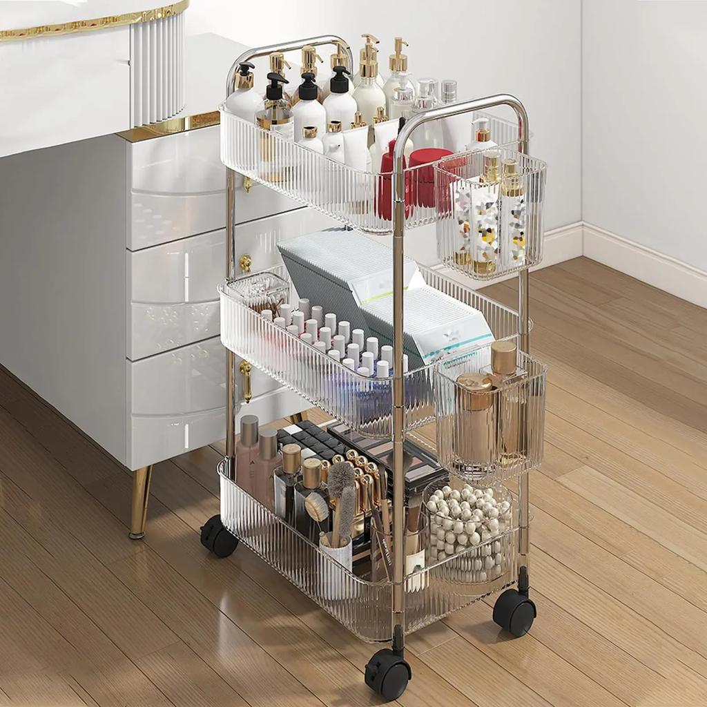 UNTIOR Transparent acrylic trolley cosmetics bedroom living room snack storage shelf bathroom mobile home shelfstorage shelf