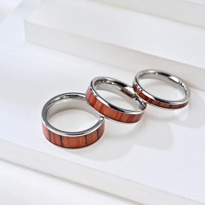 Wooden Jewelry Wholesale 6mm 8mm Titanium Steel Inlaid Wedding Rings for Lovers
