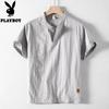 PLAYBOY Men's Pure Cotton Short Sleeve Stand Collar Shirt
