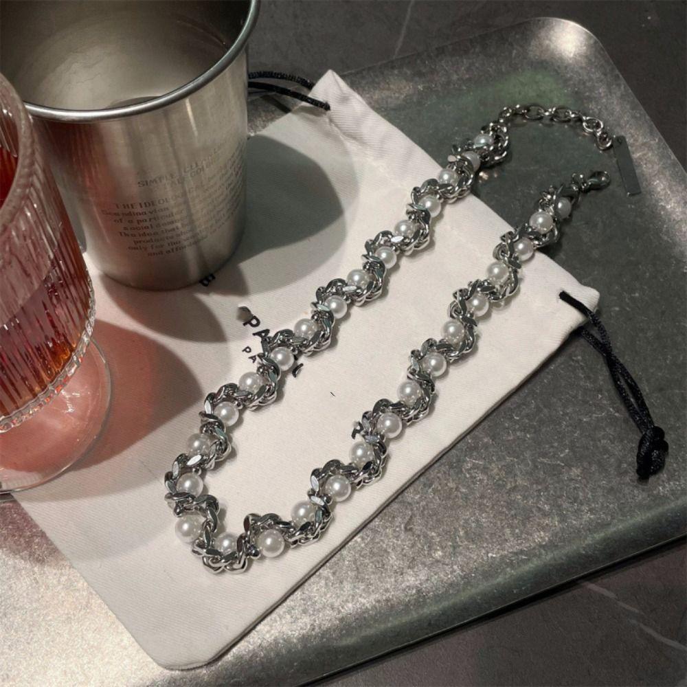Personalized Choker Men Metal Wound Stainless Steel Necklace Fashion Pearl Necklace  Streetwear