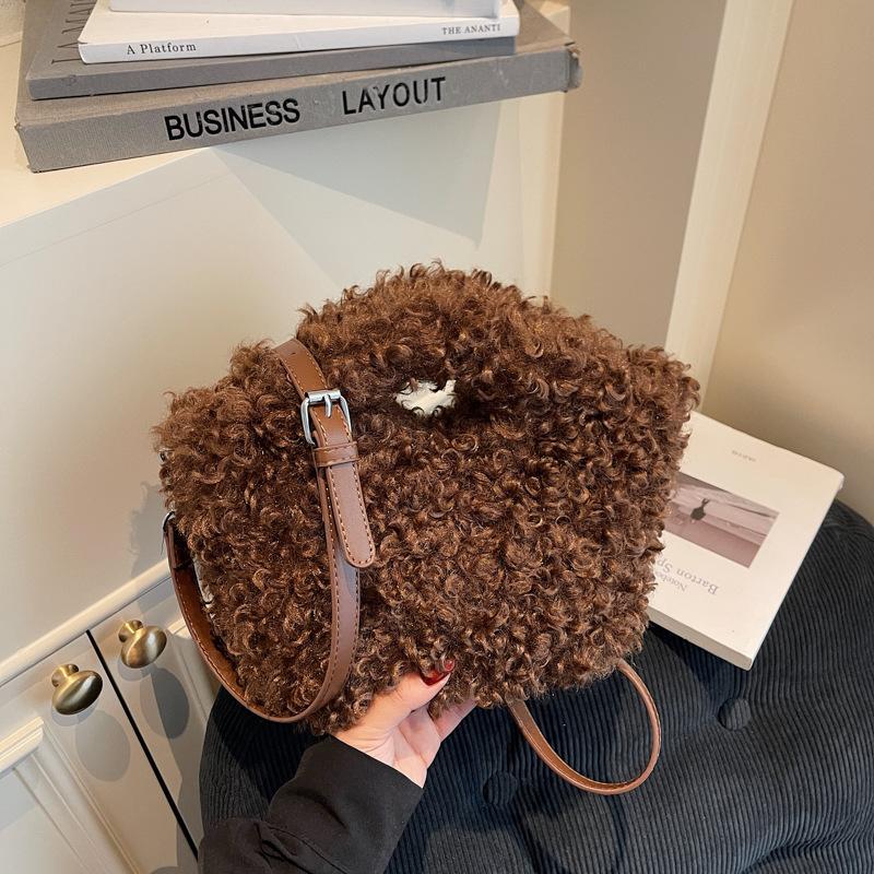 Autumn and winter handbags plush shoulder bags women's niche autumn fashion new textured oblique bags
