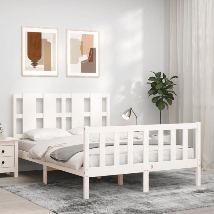 VidaXL Bed Frame with Headboard White 120x200 Cm Solid Wood 3192227