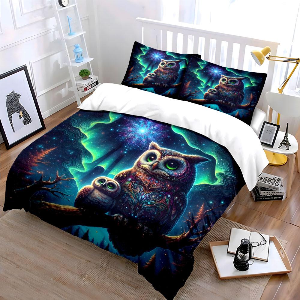 Colorful Owl Art Home Decor Multiple Sizes Kid'S And Adults' Bedroom Exquisite 3Pc Bedding Set, Gift