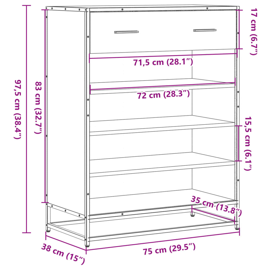 Shoe Cabinet Black 75x38x97.5 cm Particleboard Metal