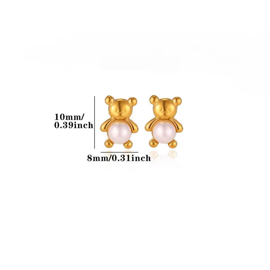 Cross Retro Pearl Temperament Earrings - 18K Gold Plated Stainless Steel with Diamond Inlaid Mother-of-Pearl Heart Bow Design