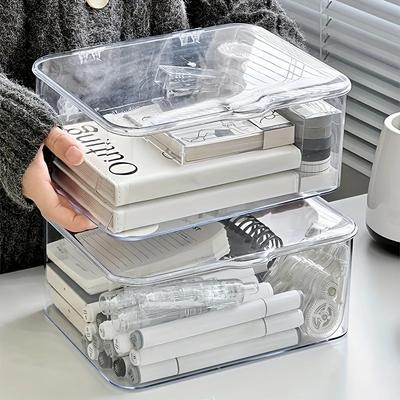 Acrylic Clear Storage Organizer Box Clamshell Design for Home Office Essentials with Multi-Purpose Stationery Organizers Storage