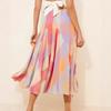 Jupe Midi à Taille Haute A-Line pour Femme, Stretch Moyen, Imprimé Carreaux Colorés, Plissée, Fluide, Décontractée, Été, Maxi