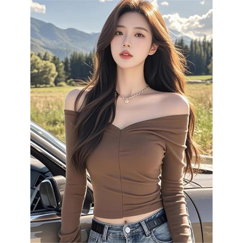 

Женский модный топ с длинным рукавом на одно плечо, облегающего кроя, на осень 2024 Medium