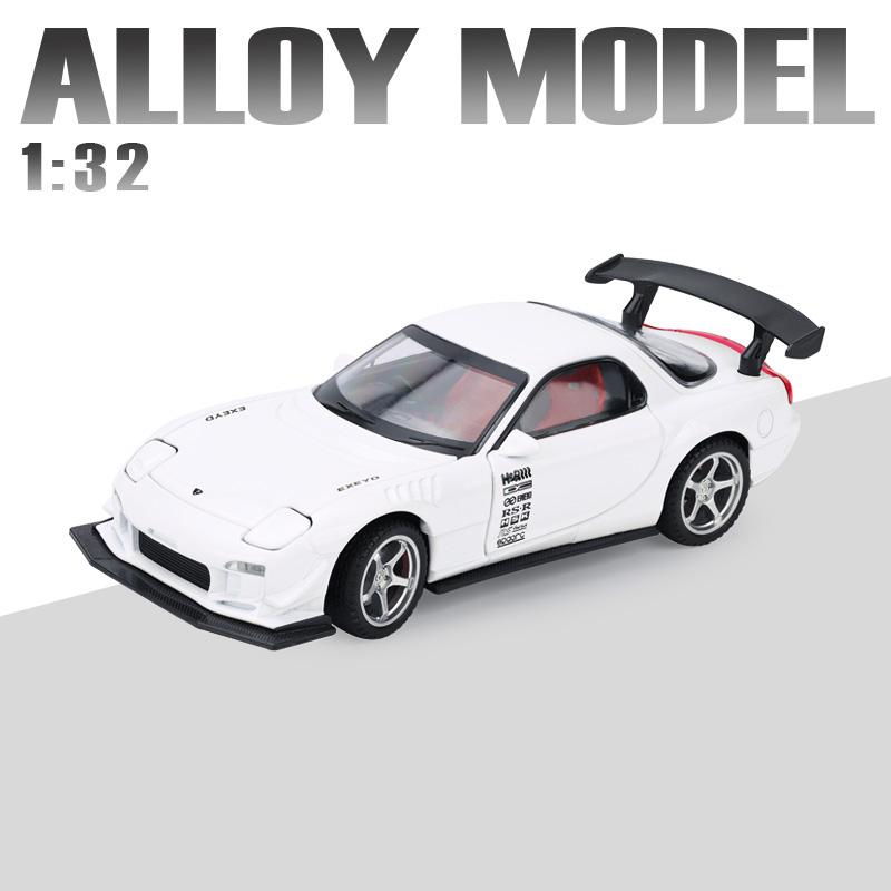 1:32 Mazda RX7 FD3S racing sports car alloy toy car model door opening steering pull back sound and light holiday gift