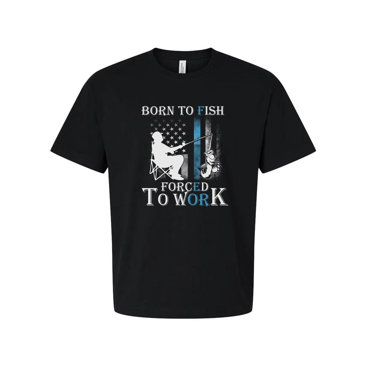 

Born To Fish Forced To Work Unisex Short Sleeve Graphic Tee With Angler Silhouet M