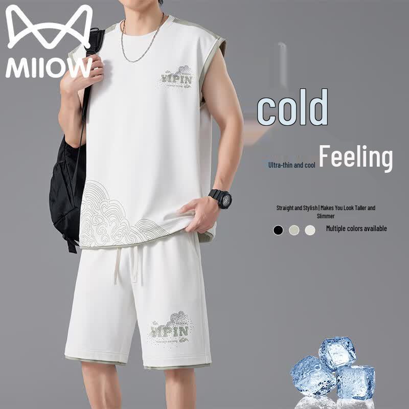 MiiOW Men s Summer Cool-Touch Sleeveless T-Shirt & Shorts Set 5XL