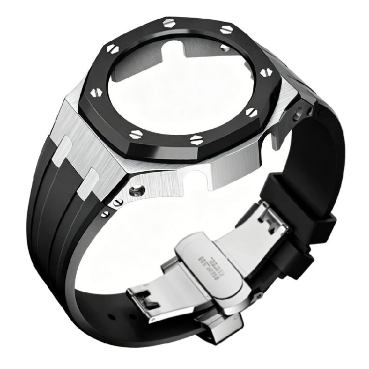 Elegante Edelstahlhülle & Glattes Silikonarmband Rostfreies Stahlgehäuse Einfache Installation für Casioak GA2110 GA2100 Geräte