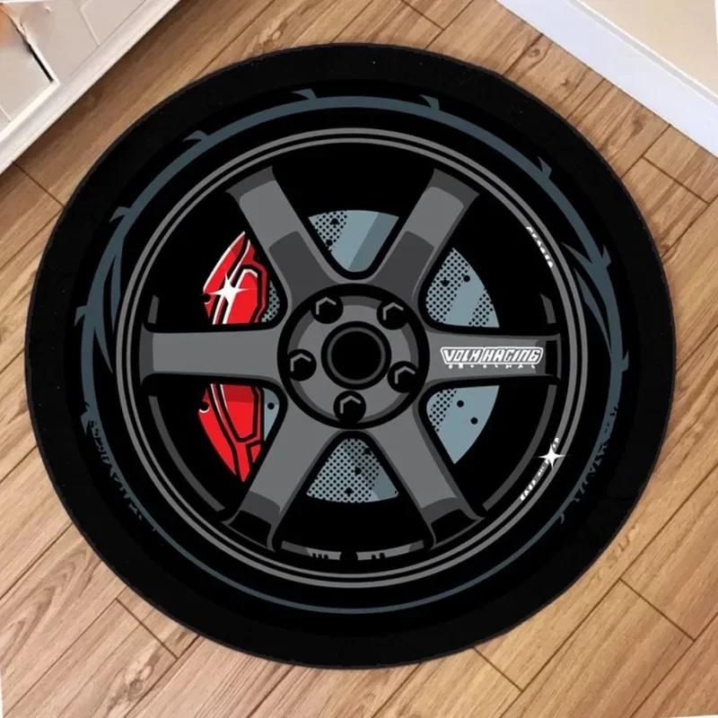

1pc Classic Black Tire Pattern Round Rug, Non-slip Floor Mat for Living Room, Bedroom, Bathroom, Holiday Home Decoration 60cm