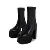 10cm High Heel Waterproof Platform Thick Heel Large Size Elastic Sock Boots 34-42 Yard Square Four Season Women's Boots Short