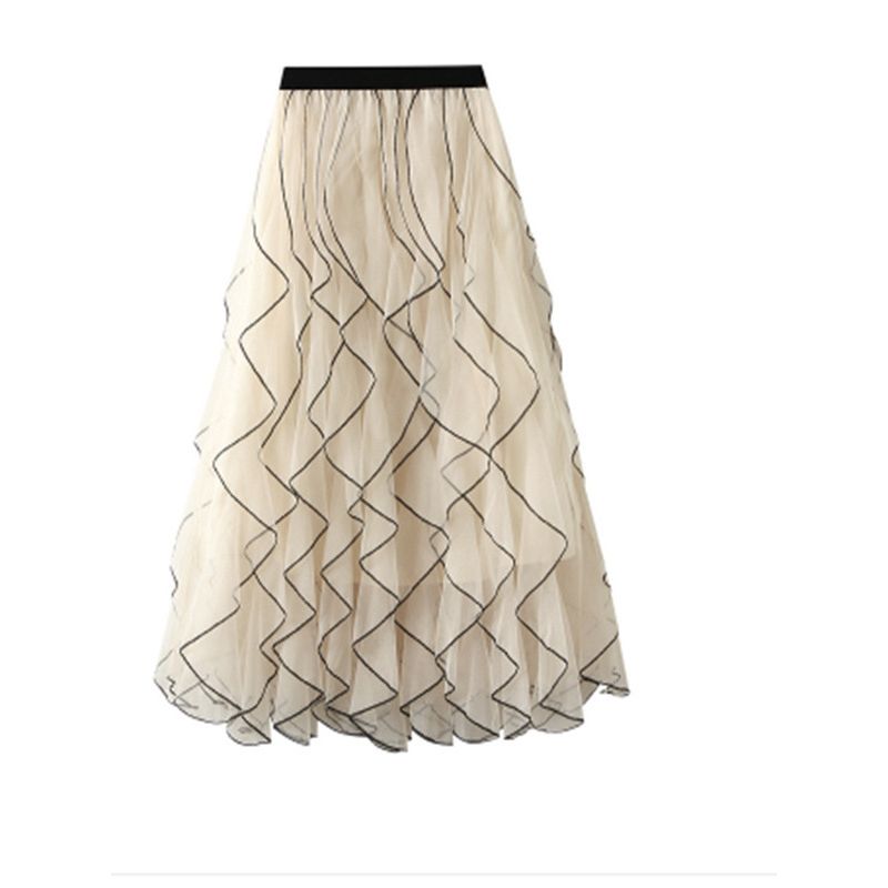 Elastic Waist Ruffled Half Length Skirt Elastic Waist Frill Half Length Long dress