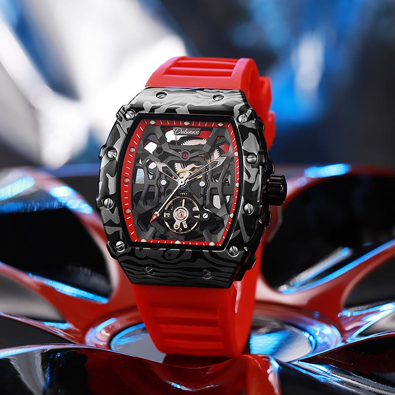 Original Design Top Brand Automatic Mechanical Watch for Men Luminous Tourbillon Watches 30M Waterproof Rubber Strap Reloj