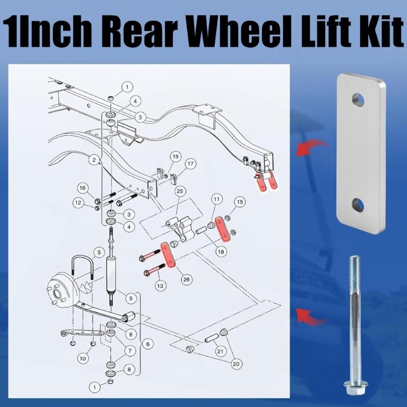 Golf Cart Rear Lift Set 1 Inch Height Increase For Enhanced Ground Clearance Off Road Performances Aluminum Contruction
