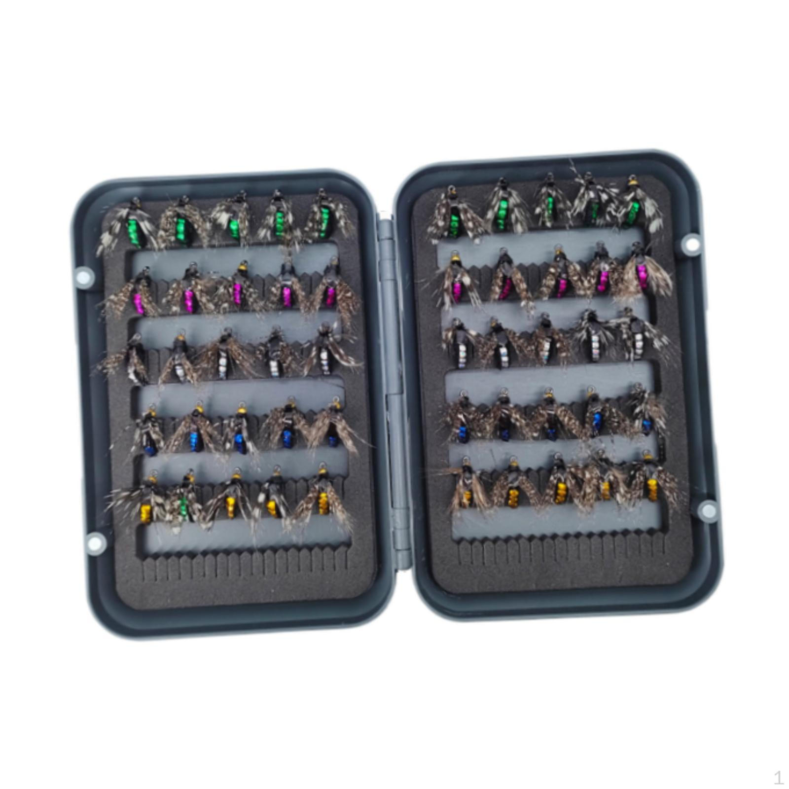 

50 Pieces Fly Fishing Kit with Hooks Organized Box Fisherman Gift Tools