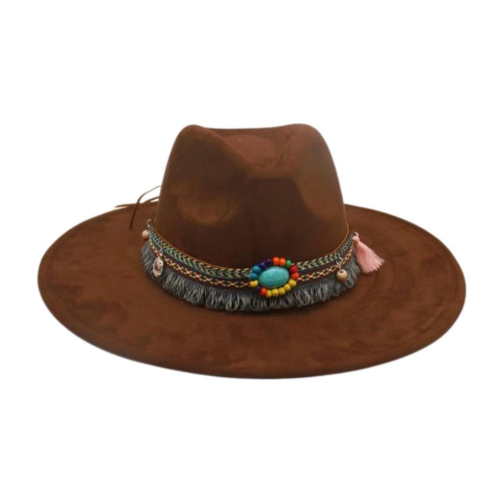 Round Flat Brim French Ethnic Style High-End Top Hat New Stage Jazz Hat Western Cowboy Hat