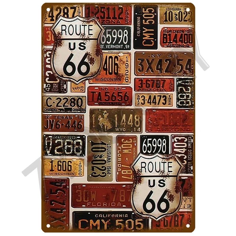 Route 66 Metal Sign House Plaque Metal Poster Tin Sign Plate Wall Posters Vintage Retro Aesthetic Room Decor Wall Art Decoration