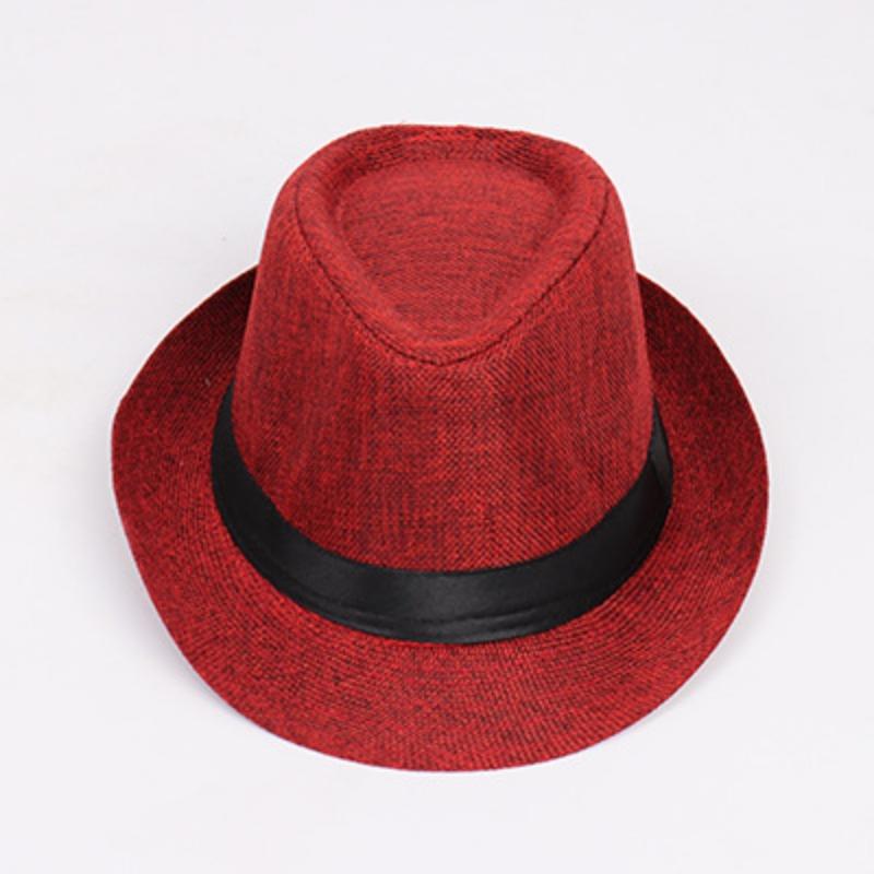 Jazz hat, linen solid color top hat, men's and women's crimped couple's sun hat