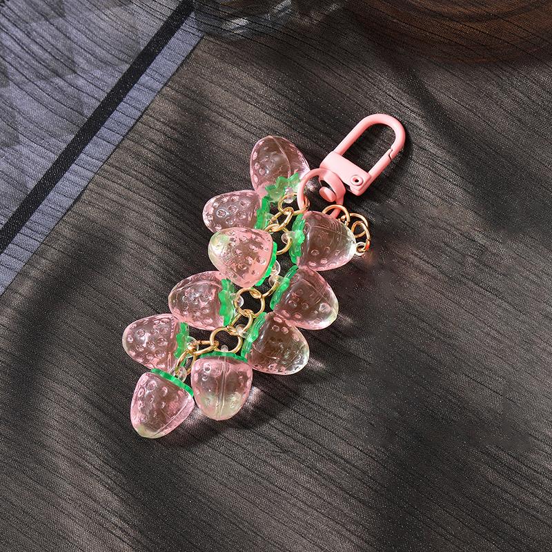 1PC Strawberry Cherry Red Beads Keychain Keyring For Women Girl Friend Simulated Fruit Bag Car Key Holder Airpods Box Jewelry