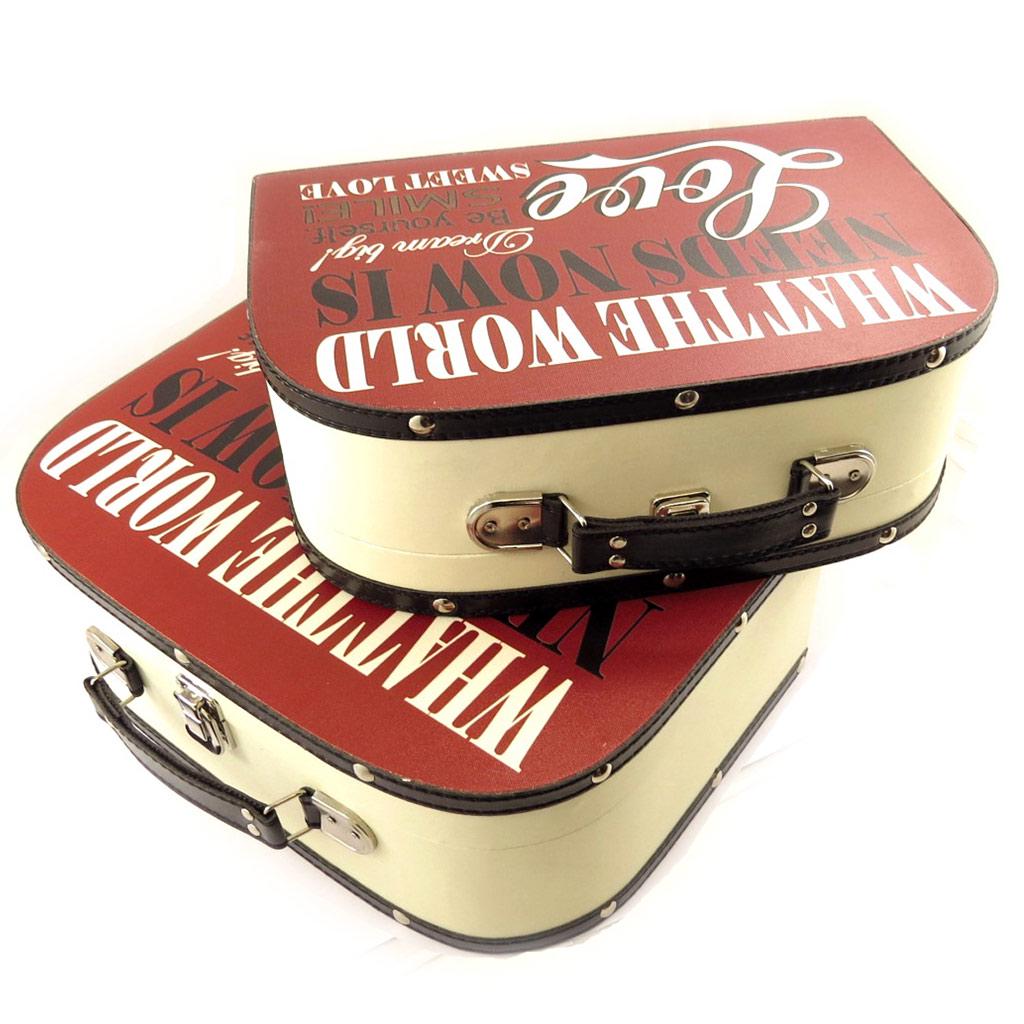 Les Trésors De Lily [L1953] - Set of 2 Wooden Suitcases 'Love Sweet Love' Red Beige