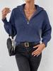 Women's Knitted Polo Collar Zipper Sweater: Solid Color, Loose Fit, Long Sleeve