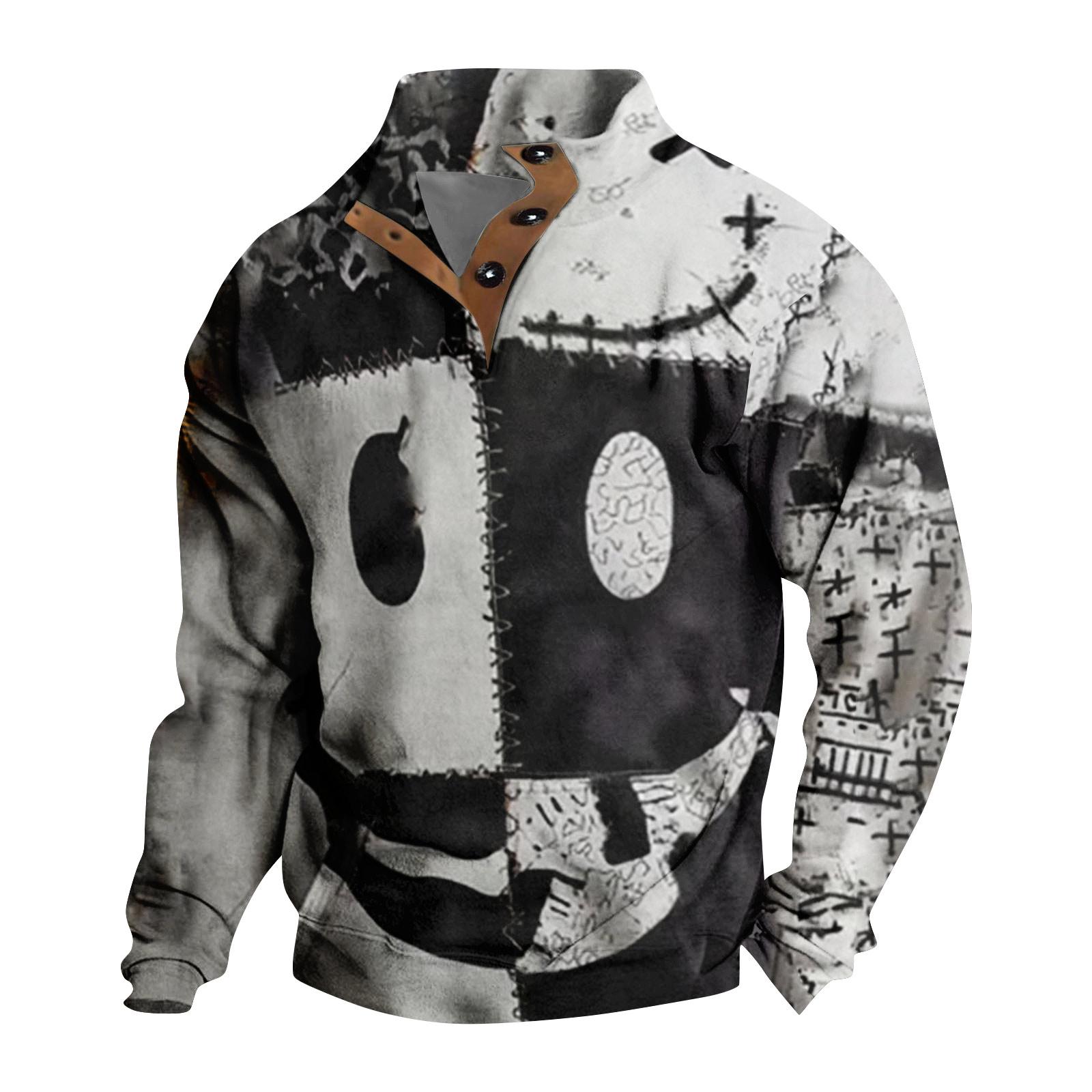 

Мужская повседневная модная рождественская принтованная толстовка без капюшона, широкая мужская свободная толстовка с капюшоном и воротником-стойкой L хаки