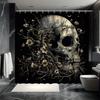 Halloween Skull And Flower Shower Curtain Set - 12 Hooks, Water-Resistant Polyester, All-Season, Abstract Pattern, Horror Theme