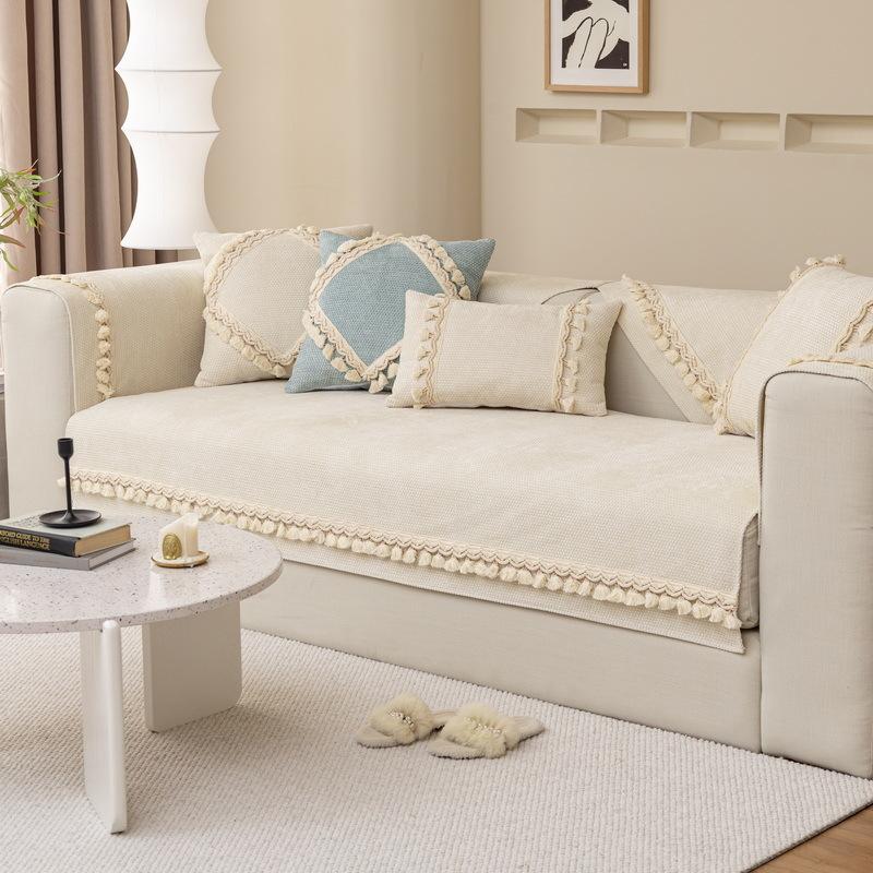 Corduroy Sofa Cover Non-slip Couch Cover Universal for Seasons Sofa Protective Cover Towel Solid Color Tassel Ball Sofa Covers