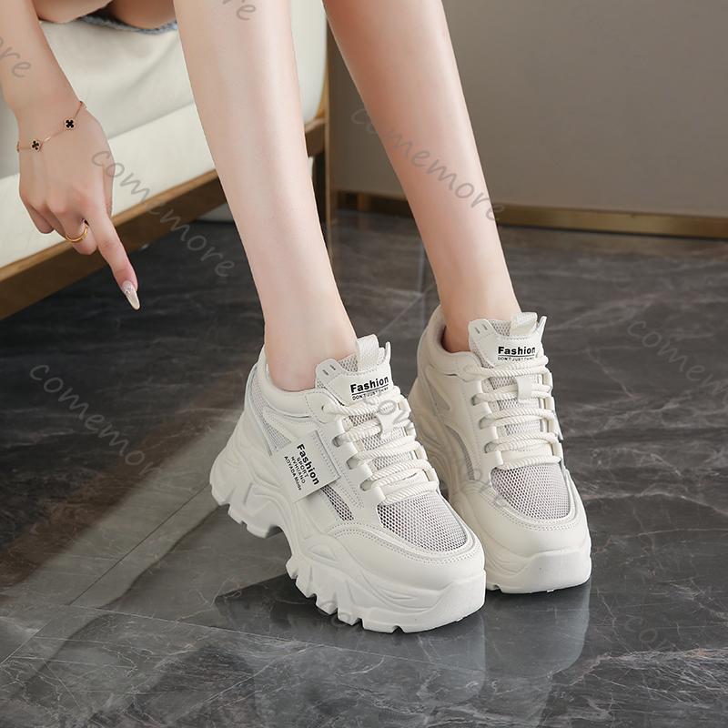Comemore White Breathable Chunky Sneakers Woman Spring Thick Platform Casual Sneakers Women Non Slip Lace Up Sports Shoes Female