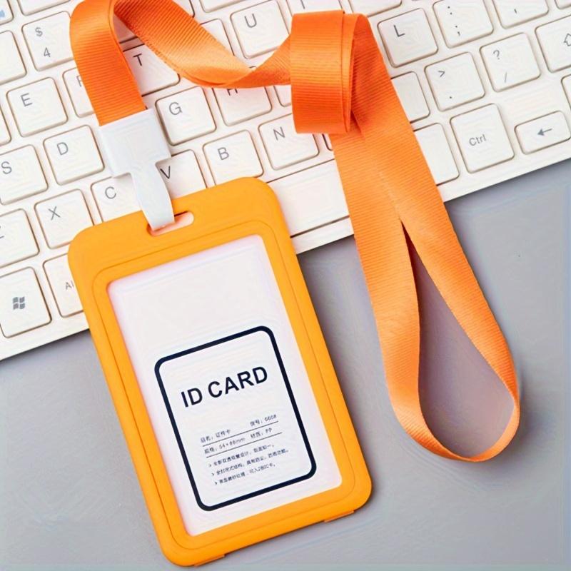 

Round Arc Double-Sided Transparent ID Card Holder - Meal Card, Exhibition Work Card, Neck Hanging Pass Permit Holder Made of Durable PP Material - Eas помаранчевий