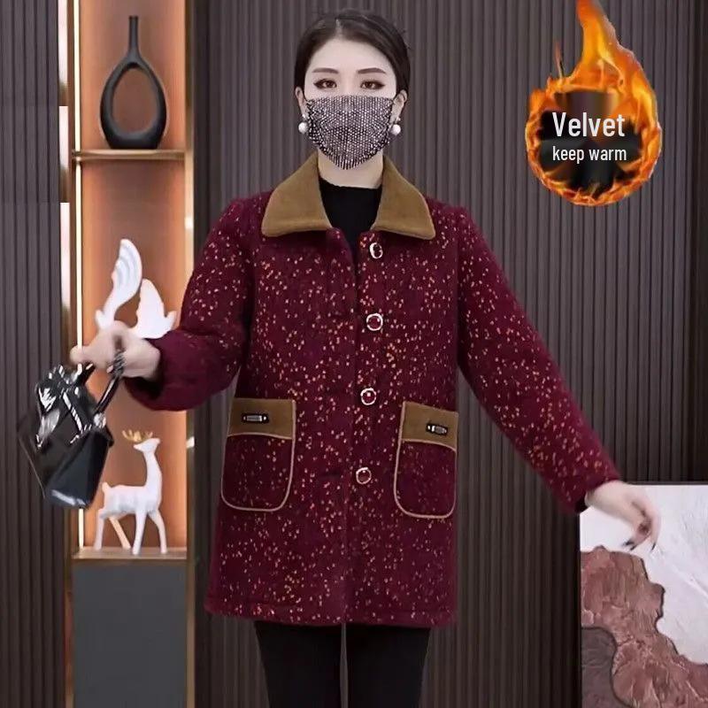 

Elegant Women s Autumn & Winter Velvet Slimming Coat - Mid-Length, Thickened, High-End Fashion for Moms L красный