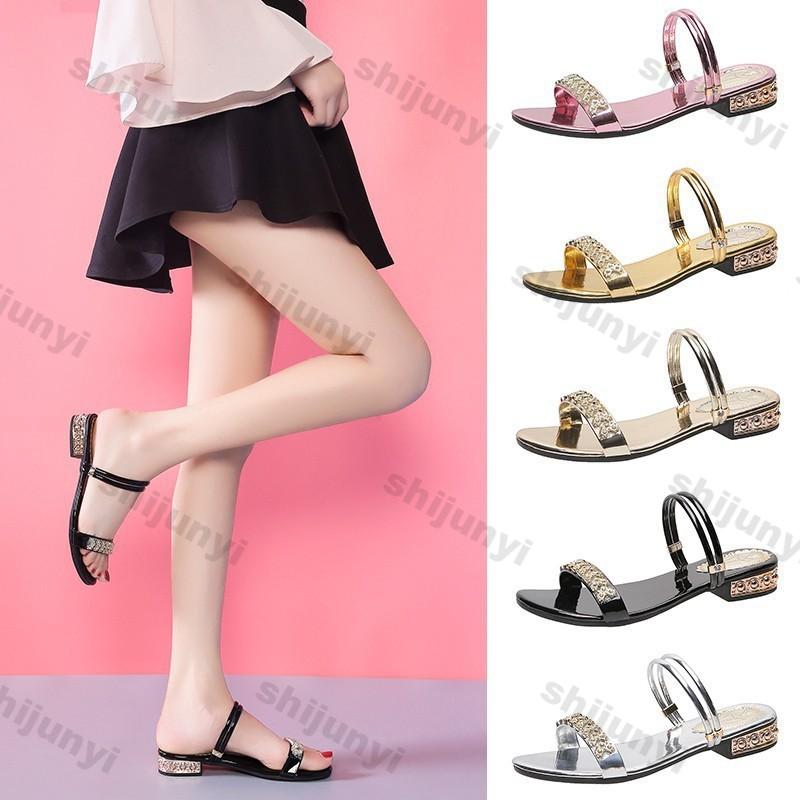 Mode Die Neuen Sandalen Damen Sommer Mode Elegant Rutschfest Kristall Luxus Damen Hausschuhe Niete Strass Niedrige Absätze