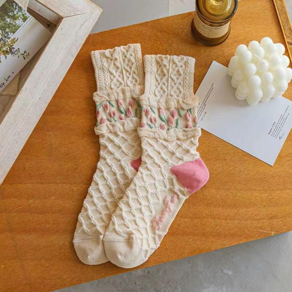 Tulip Lace Socks Warm Cotton Socks Summer Women's Flower Socks  Ladies