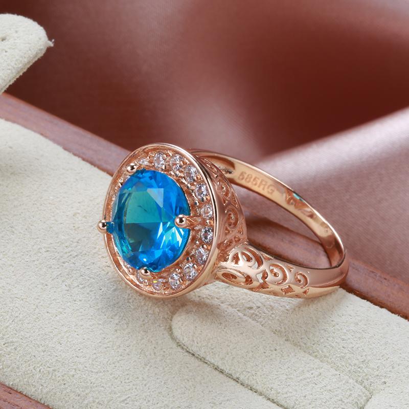 Kinel lesklé velké modré zirkonové prsteny pro ženy snubní prsteny v barvě růžového zlata